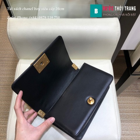 Túi Xách Chanel Boy Siêu Cấp Vân V đan dọc màu đen size 20cm - A67085