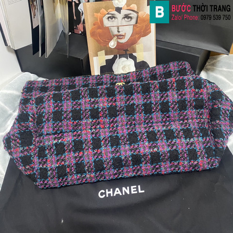 Túi xách Chanel tweed hobo maix siêu cấp canvas màu tím size 55cm