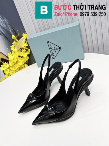 Giày cao gót Prada quai ngang mũi nhọn màu đen 8.5cm