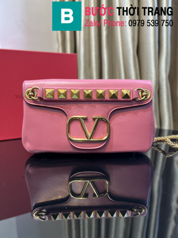 Túi xách Valentino Garavani Stud Sign siêu cấp da bê màu hồng size 28cm