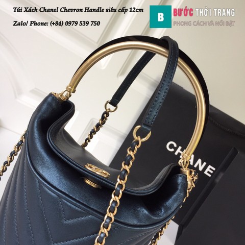 Túi Xách Chanel Chevron Handle with Chic Bucket siêu cấp xanh đen 12cm - A57861