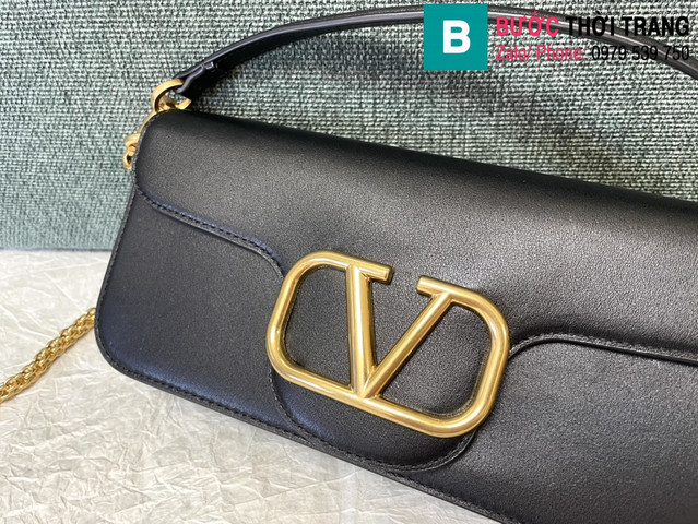 Túi xách Valentino VLogoSignacar siêu cấp da bê màu đen size 27cm