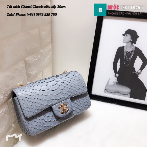 Túi Xách Chanel Classic siêu cấp da trăn size 20cm màu xanh lam nhạt - CF1116