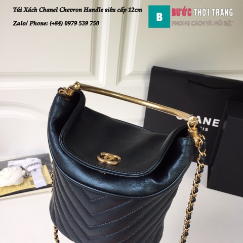 Túi Xách Chanel Chevron Handle with Chic Bucket siêu cấp xanh đen 12cm - A57861
