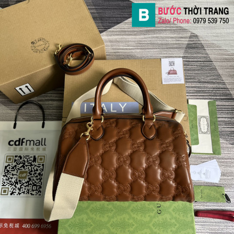Túi xách Gucci Matelassé Leather Top Handle Bag siêu cấp da bê màu nâu size 31cm