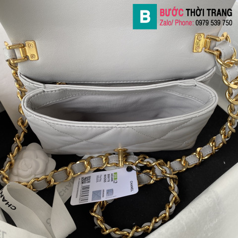 Túi xách Chanel small flap bag siêu cấp da bê màu ghi xám size 20.5cm - AS3498