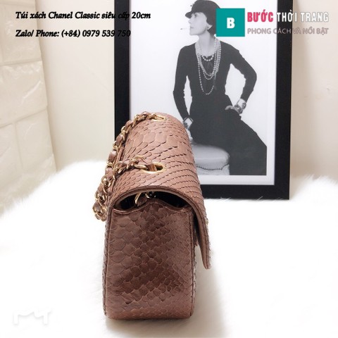 Túi Xách Chanel Classic siêu cấp da trăn size 20cm màu nâu - CF1116 