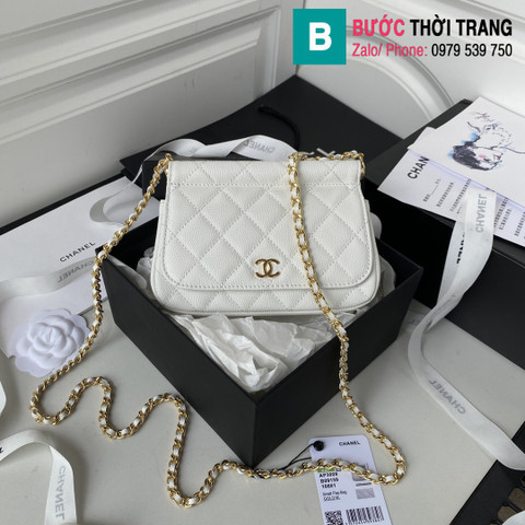 Túi đeo chéo Chanel siêu cấp mini da bê màu trắng size 17.5cm