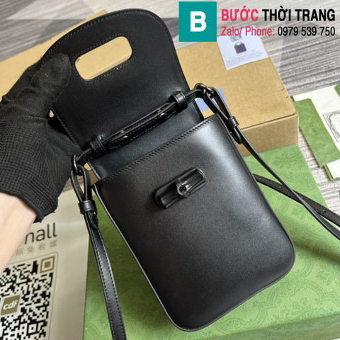 Túi xách Gucci Bamboo mini handbag siêu cấp da bê màu đen size 14cm