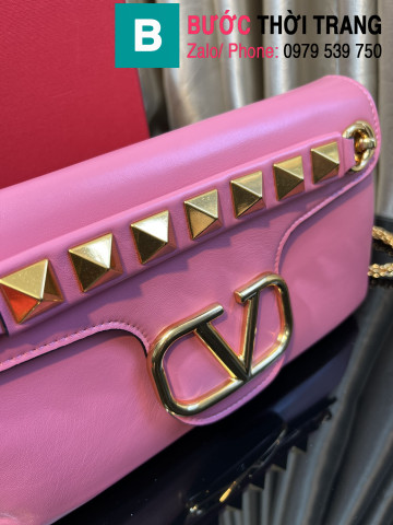 Túi xách Valentino Garavani Stud Sign siêu cấp da bê màu hồng size 28cm