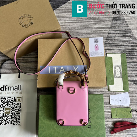 Túi xách Gucci Bamboo mini handbag siêu cấp da bê màu hồng size 14cm