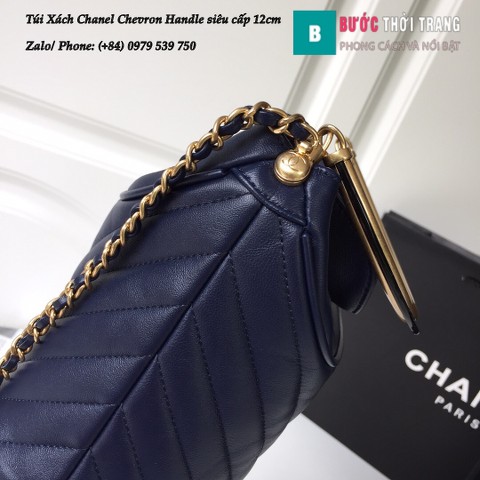Túi Xách Chanel Chevron Handle with Chic Bucket siêu cấp xanh biển 12cm - A57861