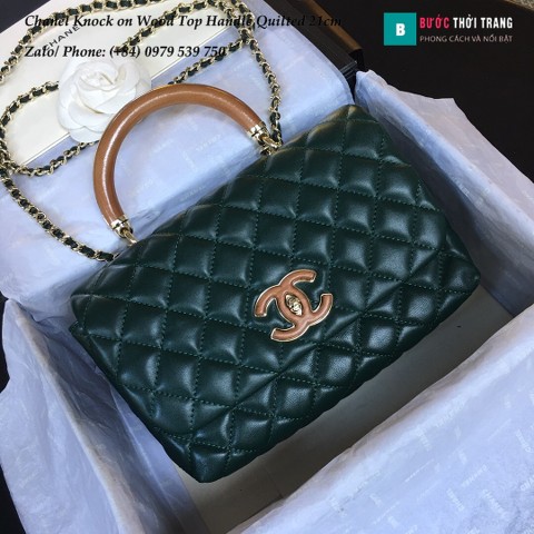 Túi xách Chanel Knock on Wood Top Handle Quilted Mini màu xanh - A57342