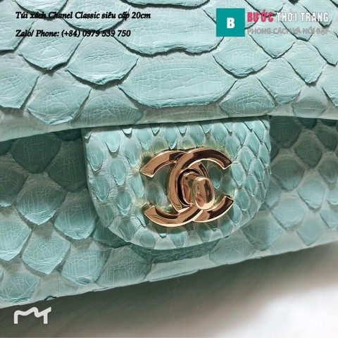 Túi Xách Chanel Classic siêu cấp da trăn size 20cm màu xanh ngọc - CF1116