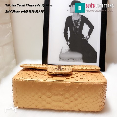 Túi Xách Chanel Classic siêu cấp da trăn size 20cm màu cam nhạt - CF1116