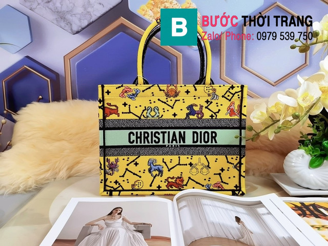 Túi xách Dior Book Tote siêu cấp chất liệu vải màu vàng size 36.5cm