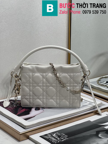 Túi xách Dior Lady siêu cấp da bê màu trắng size 19cm