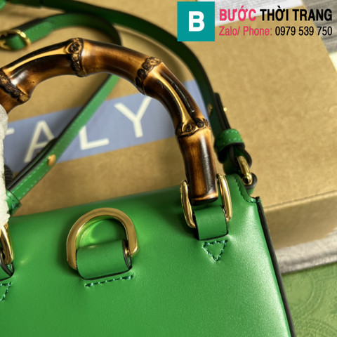 Túi xách Gucci Bamboo mini handbag siêu cấp da bê màu xanh size 14cm