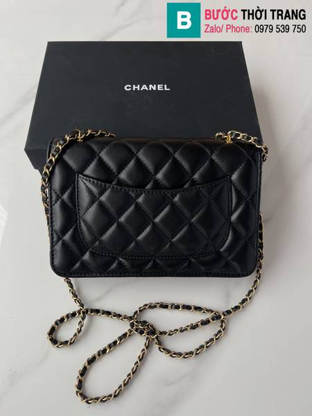 Túi đeo chéo Chanel siêu cấp da cừu màu đen size 19cm 