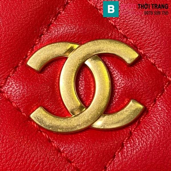 Túi xách Chanel mini cao cấp da cừu màu đỏ size 17.2cm