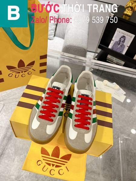 Giày thể thao Gucci x Adidas in logo màu trắng sọc đỏ xanh
