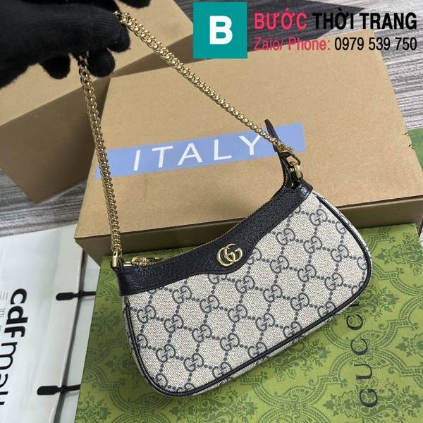 Túi xách Gucci Ophidia Mini siêu cấp canvas màu đen size 19cm