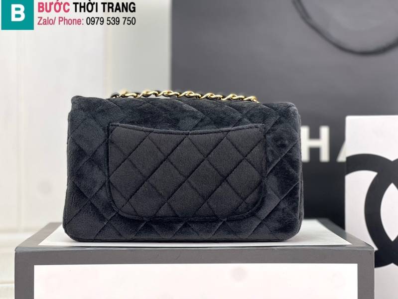 Túi xách Chanel Classic Flap Bag siêu cấp nhung màu đen size 25cm