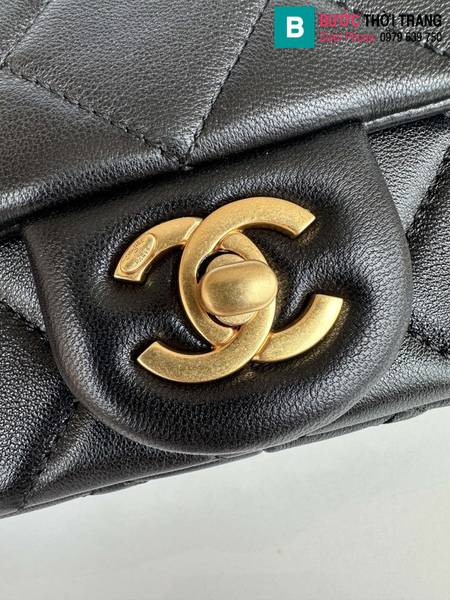 Túi nắp gập Chanel mini siêu cấp da cừu màu đen size 18cm 
