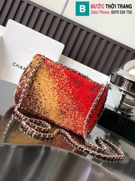 Túi xách Chanel Sequin mini cf cao cấp da cừu màu đỏ size 20cm