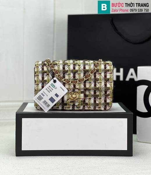 Túi xách Chanel Classic Flap Bag siêu cấp canvas màu vàng size 25cm