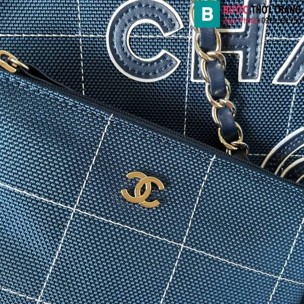 Túi xách Chanel Tote cao cấp canvas màu xanh tím than size 36cm