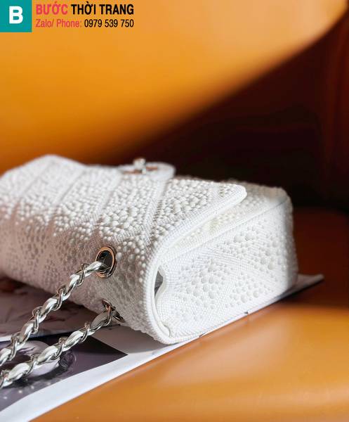 Túi xách Chanel siêu cấp canvas màu trắng size 20cm