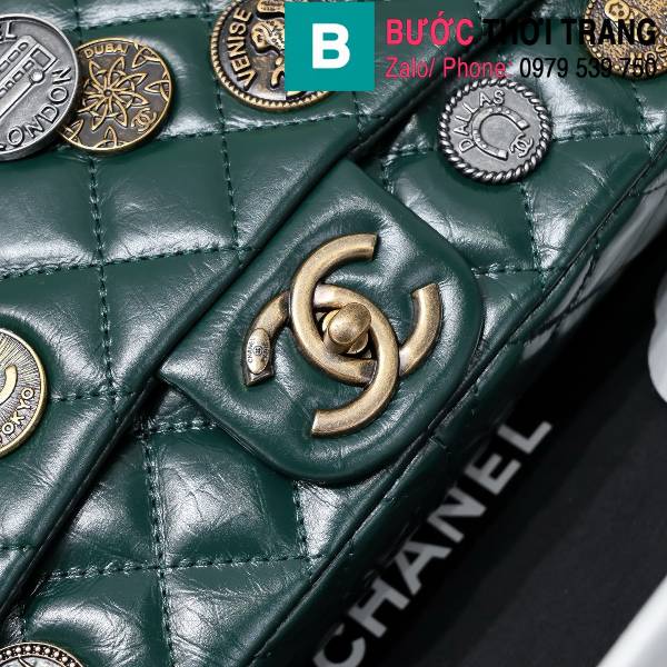 Túi xách Chanel classic flap siêu cấp da bò màu xanh size 25.5cm 