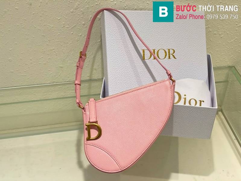Túi xách Dior yên ngựa  siêu cấp da bò màu hồng size 20cm