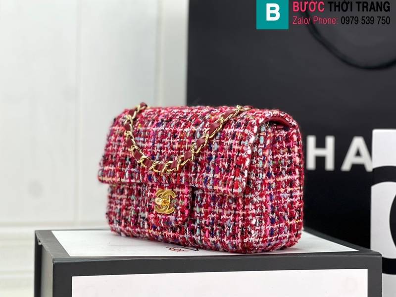 Túi xách Chanel Classic Flap Bag siêu cấp canvas màu đỏ size 25cm 