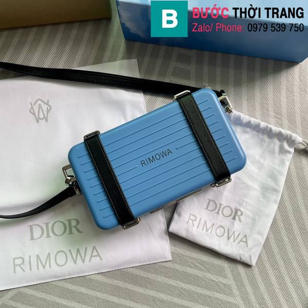 Túi xách Dior Rimowa siêu cấp nhôm màu xanh size 20cm