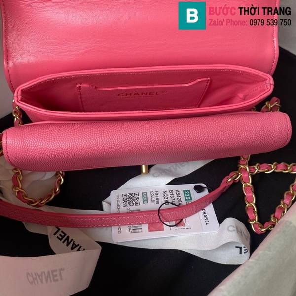 Túi xách Chanel mini cao cấp da bê màu hồng size 20cm 