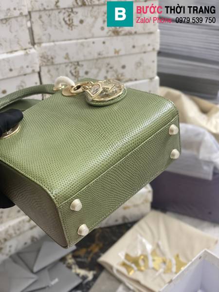 Túi xách Dior lady siêu cấp da thăn thằn màu rêu size 17cm 