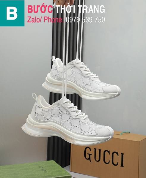 Giày thể thao Gucci Run đính đá bề mặt lưới thoáng khí màu trắng