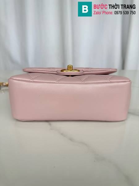 Túi xách Chanel mini siêu cấp da cừu màu hồng size 20cm