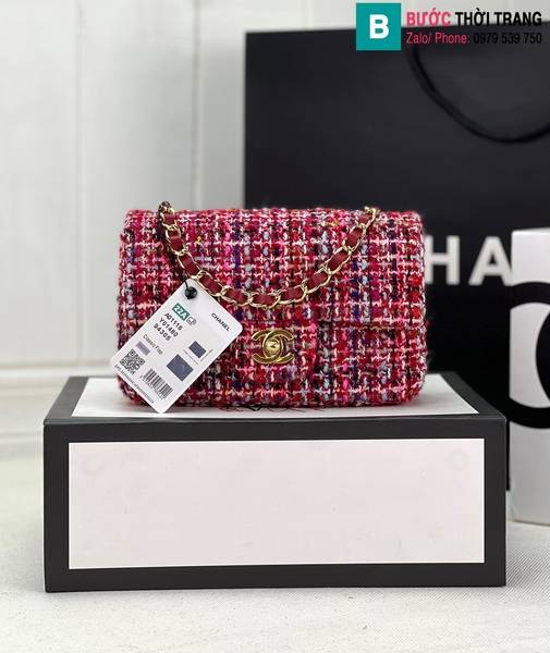Túi xách Chanel Classic Flap Bag siêu cấp canvas màu đỏ size 25cm 