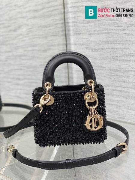 Túi xách Dior Lady mini cao cấp canvas mà đen size 12cm 