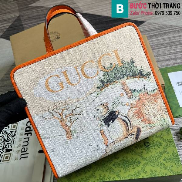 Túi xách Gucci Tote siêu cấp canvas màu cam size 28.5cm