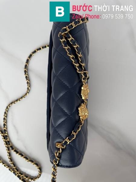 Túi đeo chéo Chanel cao cấp da cừu màu xanh than size 19cm