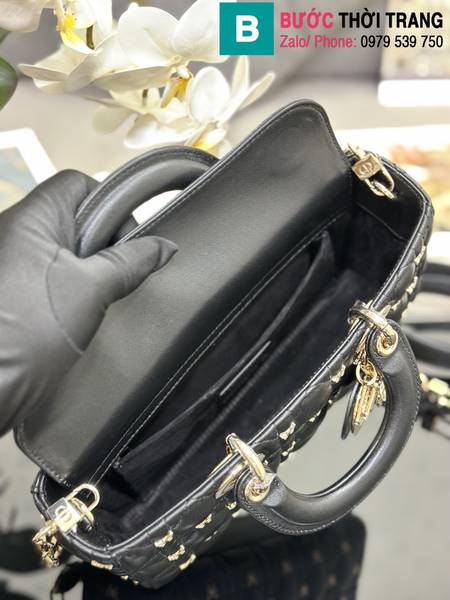 Túi xách xách Dior lady siêu cấp da cừu màu đen size 26cm 