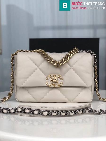 Túi xách Chanel 19 Flap Bag siêu cấp da cừu màu trắng ngà size 26cm