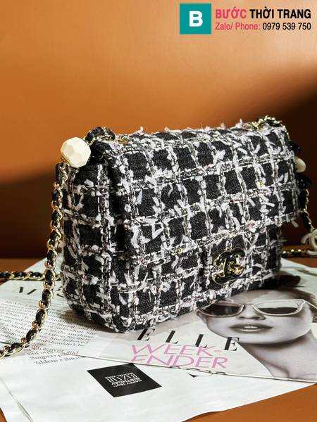 Túi xách Chanel Shoulder bag siêu cấp canvas màu đen size 18.5cm