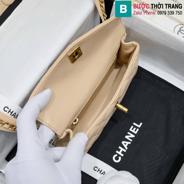 Túi xách Chanel siêu cấp da cừu màu be size 18cm 
