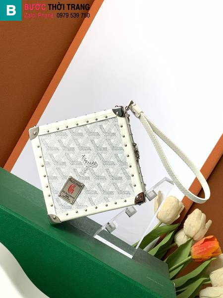 Túi hình hộp Goyard siêu cấp canvas màu trắng size 12.5cm