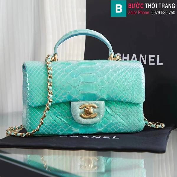 Túi xách Chanel mini cao cấp da trăn màu xanh lá 4 size 20cm